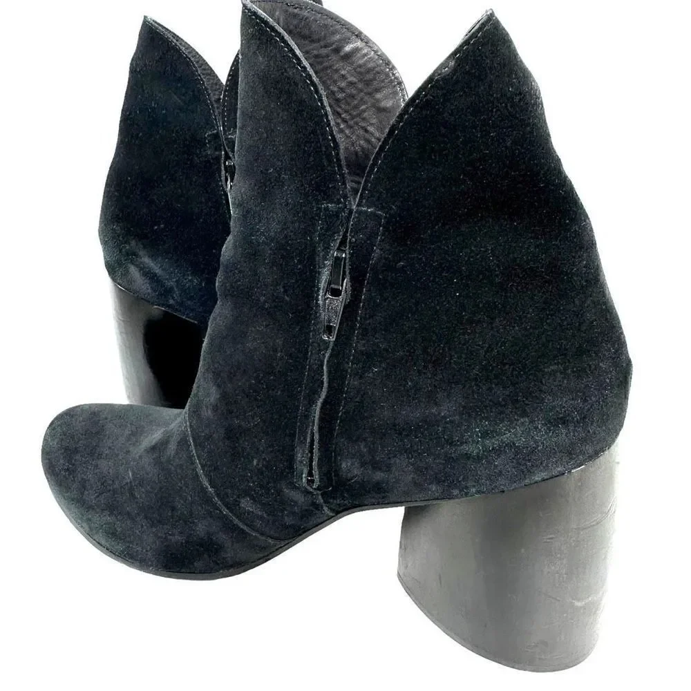 Calleen Cordero Black Suede Chunky Heel Ankle Boots , size 10